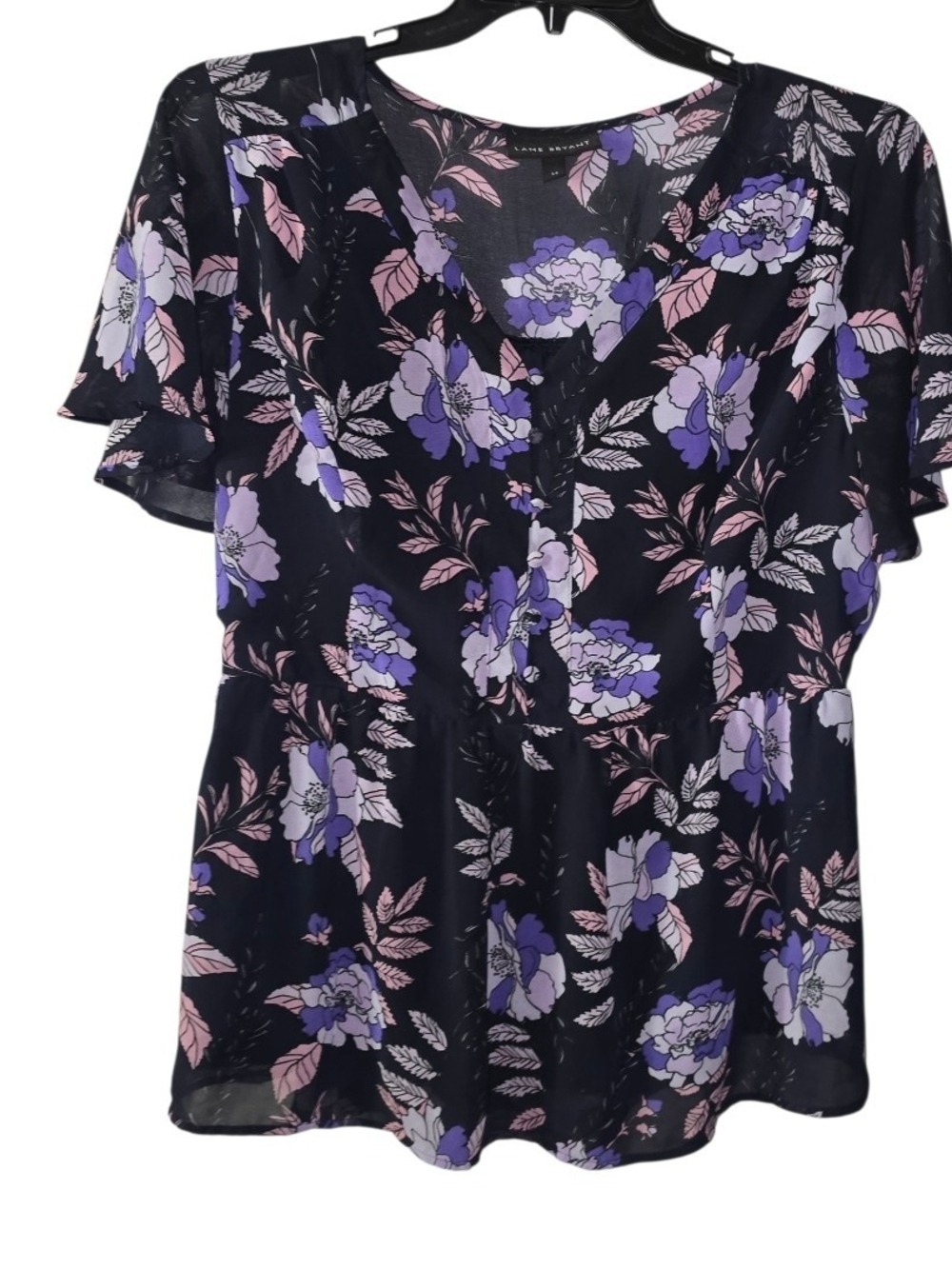 Lane Bryant Black Floral Blouse Size 14 - Picture 1 of 9